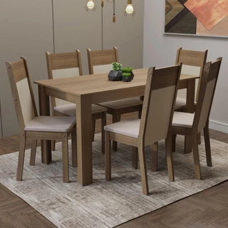 Conjunto Sala de Jantar Medelin Madesa Mesa Tampo de Madeira com 6 Cadeiras em Oferta na Shopee