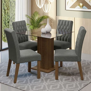 Conjunto Sala de Jantar Mesa Tampo de Vidro 4 Cadeiras Rustic Noemi Madesa em Oferta na Shopee