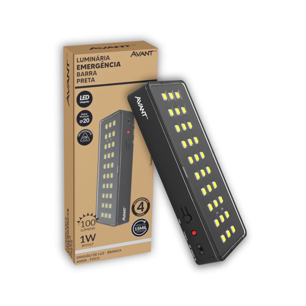 Kit 2 Luminarias Led Emergencia Barra 1w 6000K Preto Avant