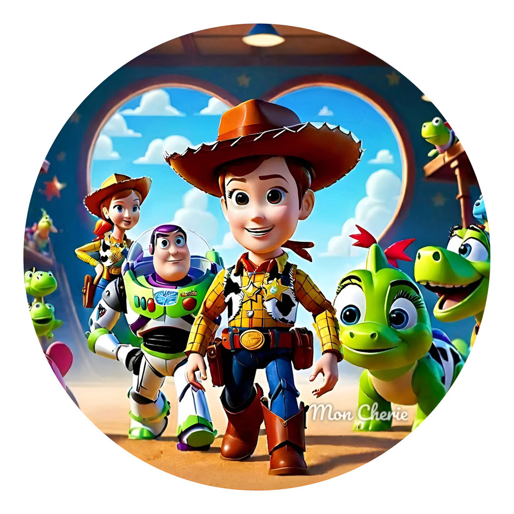 Painel Toy Story Redondo 50x50 Woody Jessie Buzz C/ Elástico