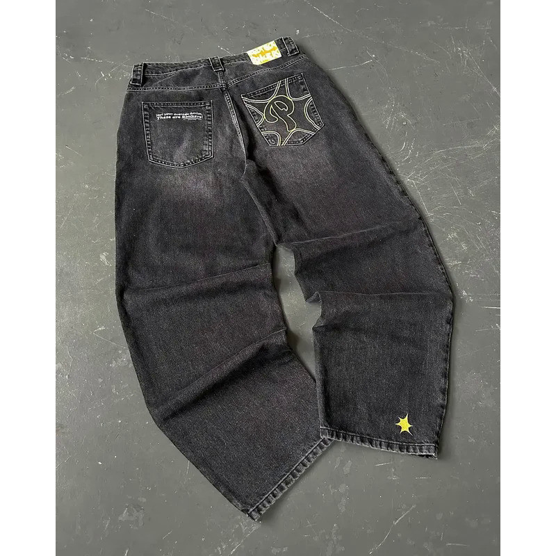 Y2K Jeans Baggy homens vintage Bordado jeans de alta