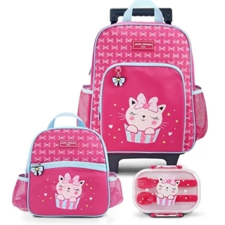 Conjunto Mochila com Rodinhas e Lancheira Térmica com Pote p/ Lanche