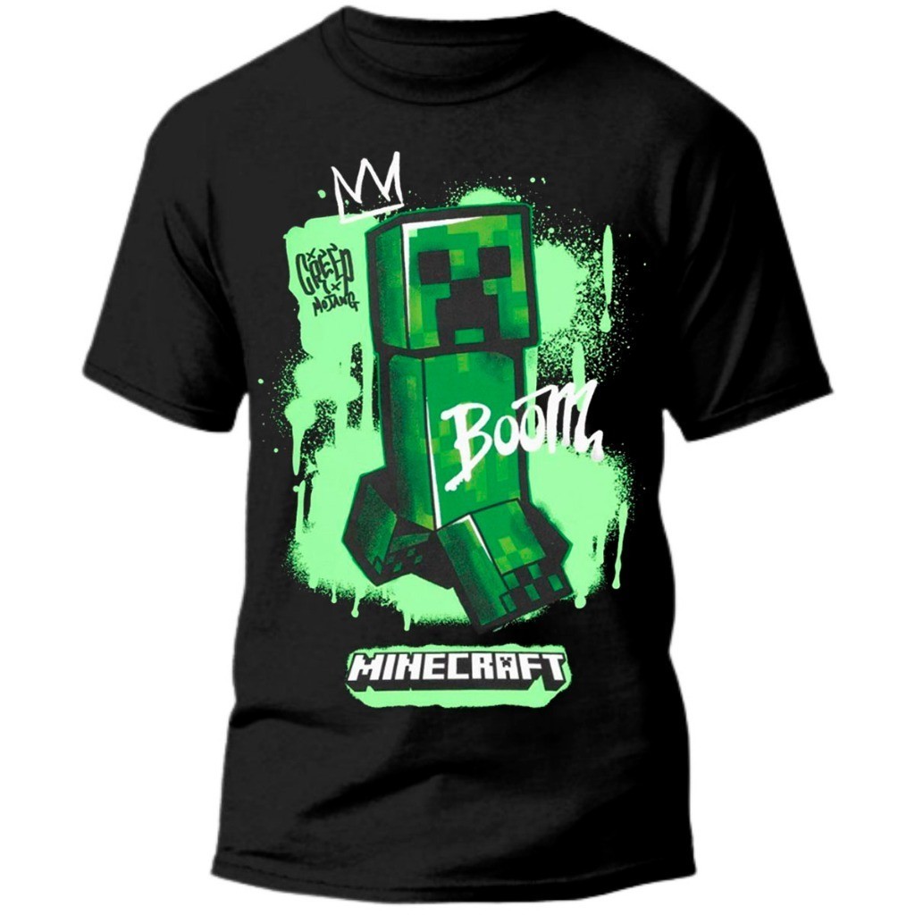 Camiseta Infantil do Minecraft Creeper Camisa Juvenil 100% Algodão