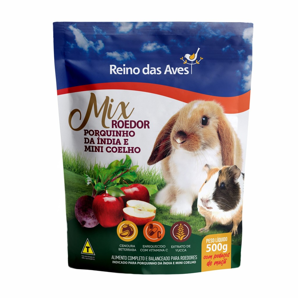 Ração Para Porquinho Da Índia E Mini Coelho 500Gr - Reino Das Aves ...
