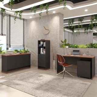 Conjunto Escritório Office 4 Peças Mesa Gaveteiro Armário Buffet Berlin - ViaNossa