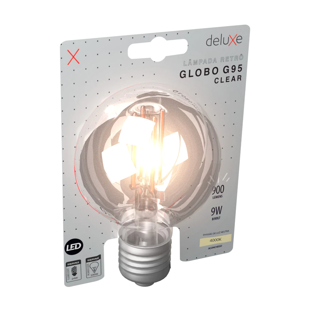 Lampada Led Globo Retro Clear G95 9w 4000k Branco Neutro E27 110v/220v Cod: 353260872 Deluxe By Avant