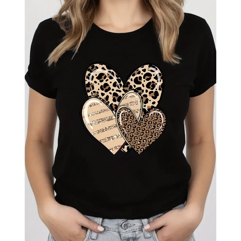Camiseta Feminina Estampa De Coração Amor Onça Apaixonado