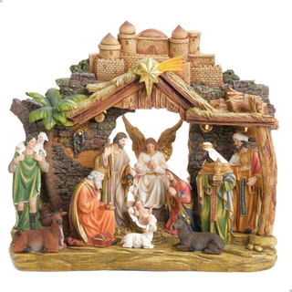 Presépio Natal Com Luz E Som Bege Decoração 35cm