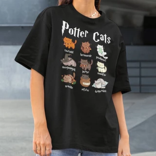Camiseta Potter Cats Desenho Fofo Gatos Bruxos Gatinho Tumblr Elenco Harry