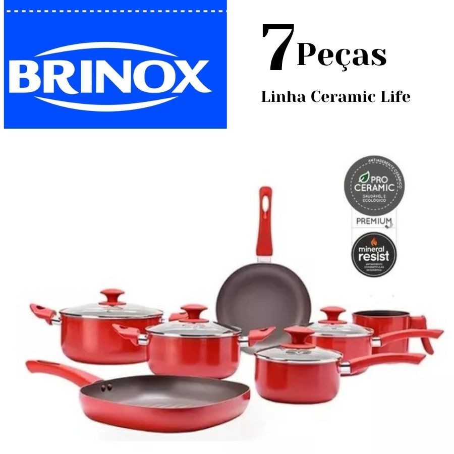 Jogo Panela Antiaderente Brinox Ceramic Life Smart Easy 7 Un Cor Vermelho