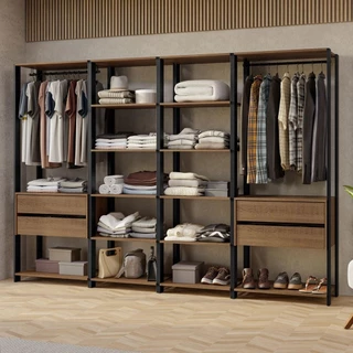 Guarda-Roupa Closet Modulado Valencia 4 Gavetas 258cm Rustic/Preto Madesa 02 em Oferta na Shopee