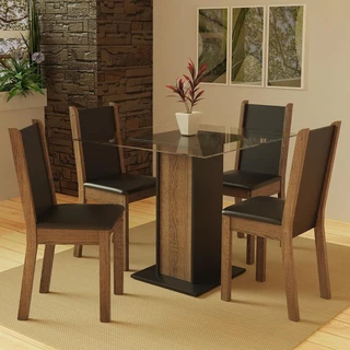 Conjunto Sala de Jantar Madesa Aline Mesa Tampo de Vidro com 4 Cadeiras - Rustic/Preto em Oferta na Shopee