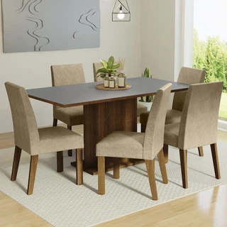 Conjunto Sala de Jantar Mesa Tampo de Madeira 6 Cadeiras Imperial Renata Madesa em Oferta na Shopee