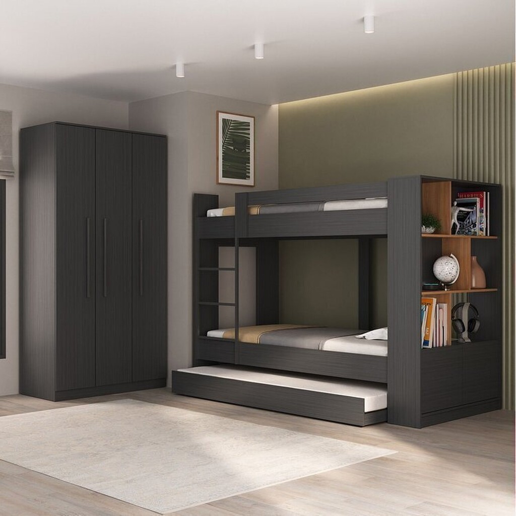 Quarto Juvenil Completo com Beliche e Guarda Roupa Nápoles Espresso ...