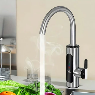 Torneira Elétrica Para Cozinha Banheiro Visor Temperatura Regulagem Giratória 360° Aço Inox110V-220V