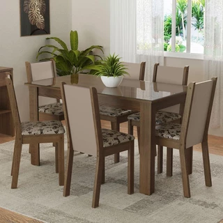 Conjunto Sala de Jantar Mesa Tampo de Vidro 6 Cadeiras Heloísa Madesa em Oferta na Shopee