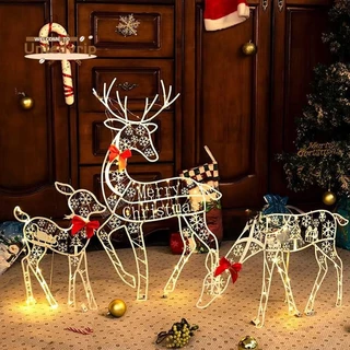 3 Pçs Artesanal Ferro ArtElk Cervos Decoração Do Jardim De Natal & Luz LED Brilhante Glitter Rena Casa Ao Ar Livre Quint