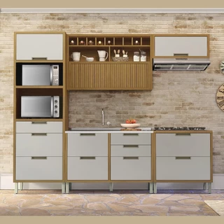 Cozinha Nesher 5 Peças Completa Balcão Armário Marrom Branco