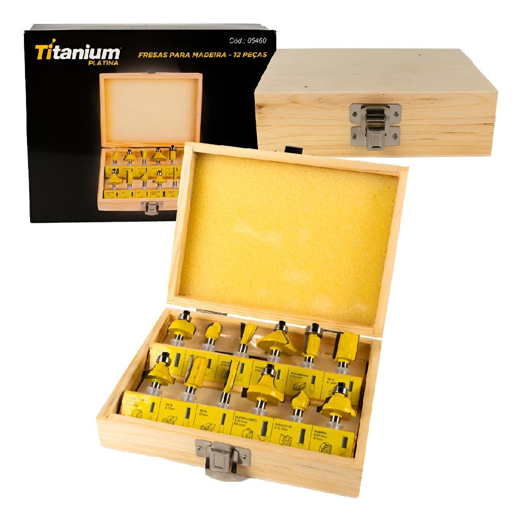 Conjunto Fresas Para Tupia Madeira 12 Peças Titanium 05460