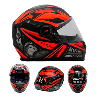 Capacete Fechado Fw3 GTN R1 Cor Preto Fosco Vermelho Tamanhos 56 58 60 - FW3 em Oferta na Shopee