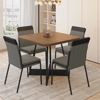 Conjunto Sala de Jantar Seul 4 Cadeiras Carraro Grafite/Preto/Nogal em Oferta na Shopee