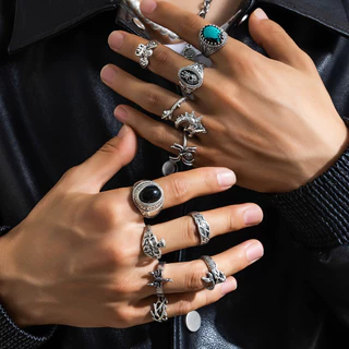 Conjunto de 11 peças de anel masculino exclusivo da moda, Hip-Hop, Punk, estilo retrô, gema, clássico, menino, conjunto 