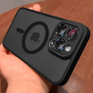 MagSafe carregamento magnético semi transparente, proteção de lente completa capa dura iPhone11 12 13 14 15 Pro Max plus