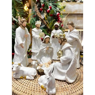 Presépio decorativo Branco com brilho em resina com 10 peças
