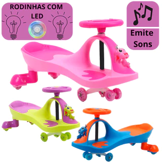 Carrinho Rolima Gira 360 Com Led Música Passeio Infantil Suporta 100kg Menino Menina
