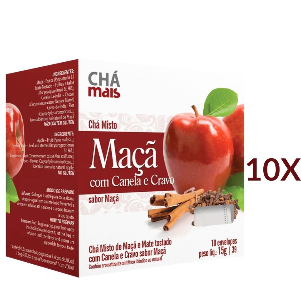 Chá de Maçã Canela e Cravo Vegano Cx10 Sachês de 1,5g, Kit 10 | Shopee ...