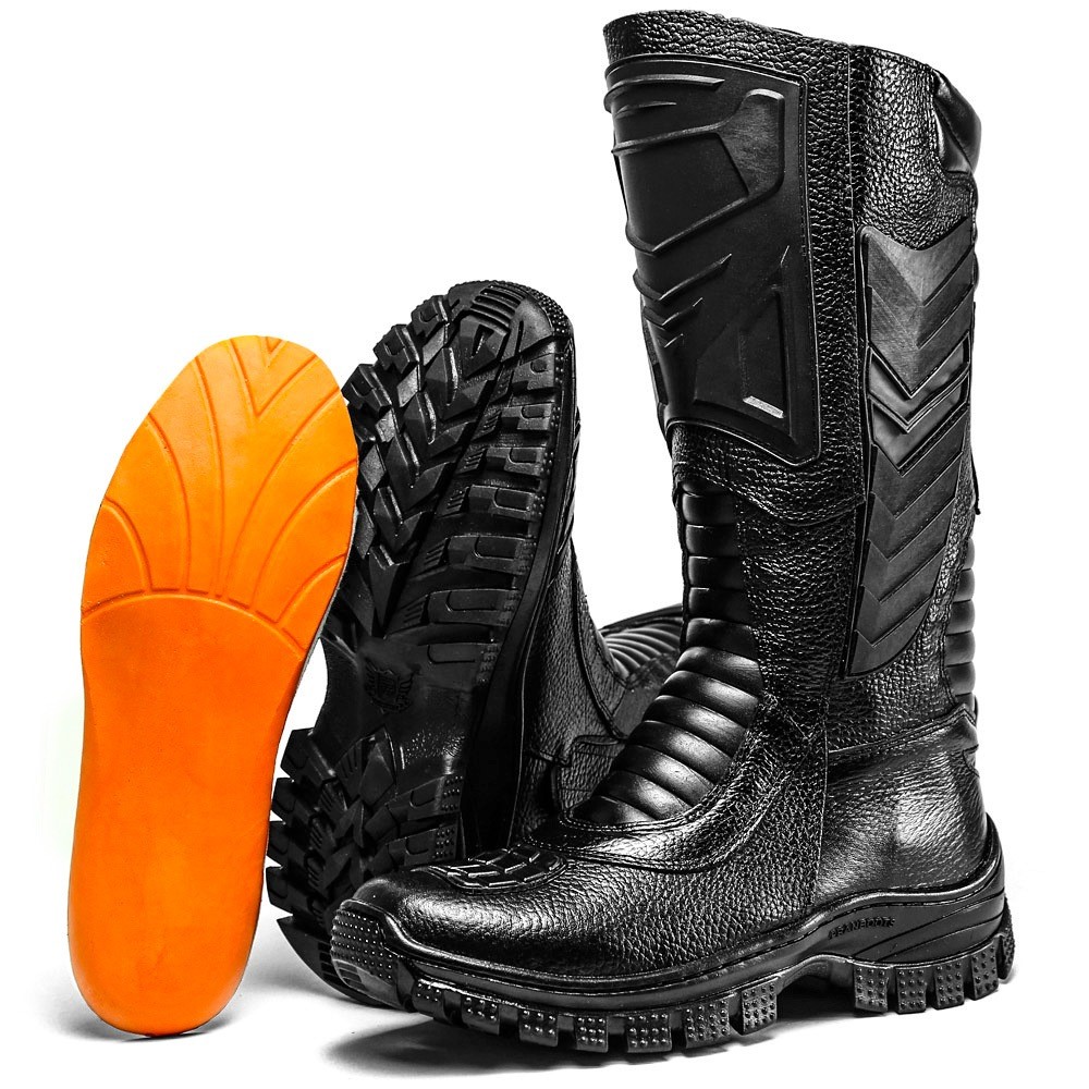 Bota Masculina Cano Alto Militar Trabalho Samu Bombeiro Couro Preta ...