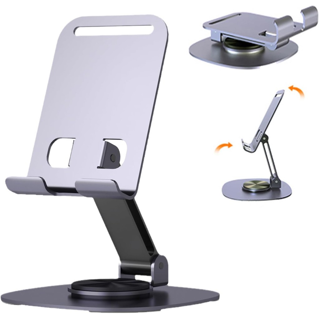 Suporte Alumínio de Mesa Base Rotatória Ajustável 360º Para Smartphones e Tablets