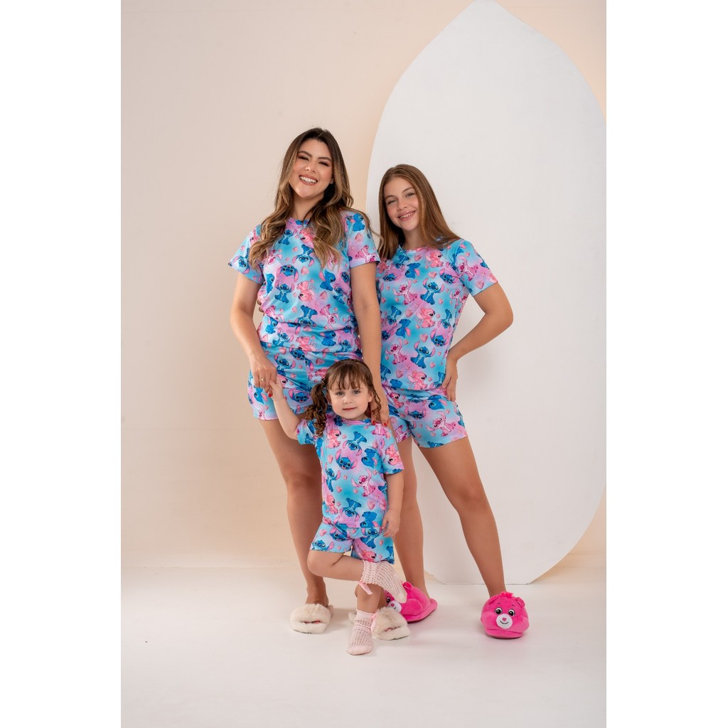 Pijamas para Toda a Família Stitch Aquarela Conjuntos Vendidos Separadamente em Oferta na Shopee