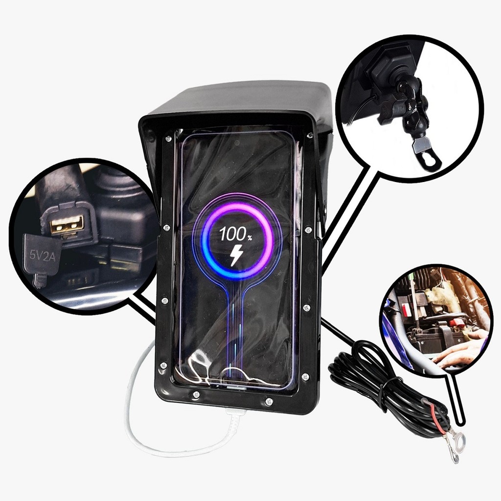 Suporte para Celular Smartphone de Moto Com Carregador Usb Case Prova D'agua e Proteção Contra o Sol