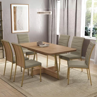 Conjunto Sala de Jantar 6 Cadeiras Roses Carraro Carvalho Dourado em Oferta na Shopee