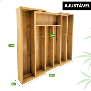Organizador Gaveta Porta Talheres Bambu Ajustável Separador 7 Divisórias Antibacteriano Antiodor