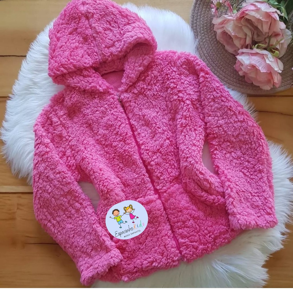 Casaco De Inverno Infantil Touca Ziper Teddy Blusa de Frio Pelinhos ...