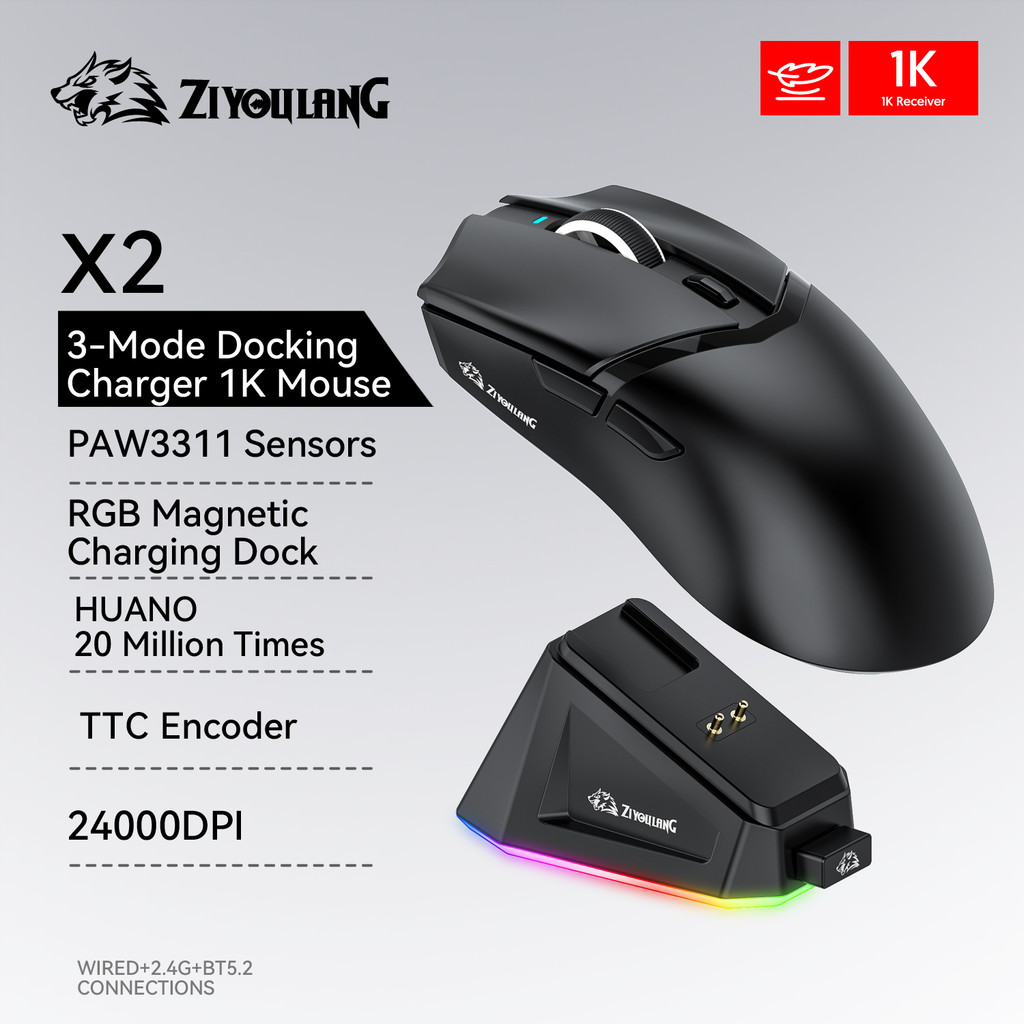 ziyoulang X2 mouse Para Jogos Sem Fio Bluetooth Super Leve , Base