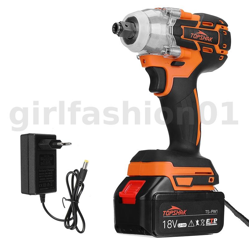 Chave De Impacto Sem Escova Topshak TS-PW1 18V De Alto Torque 380N.M 0-3000 RPM Com Carregador Rápido De Luz De Trabalho