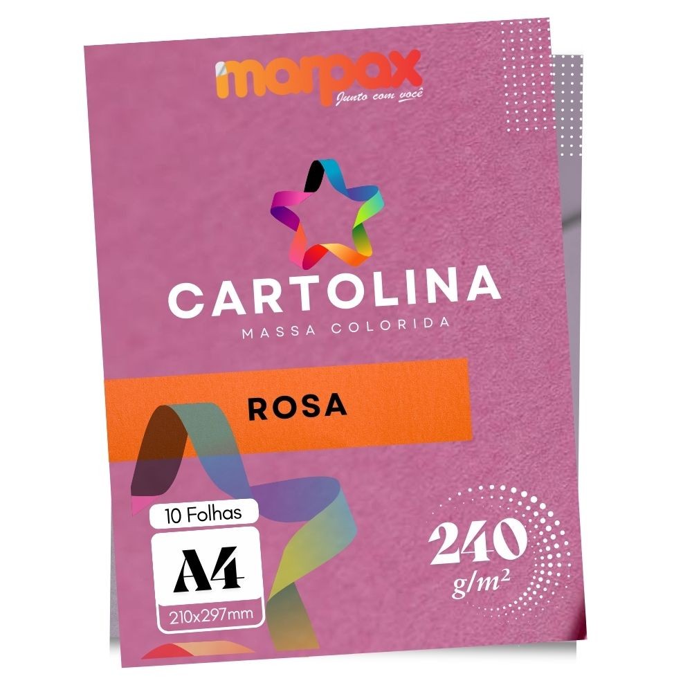 Cartolina 240g A4 210x297mm Rosa Marpax 10fls | Shopee Brasil