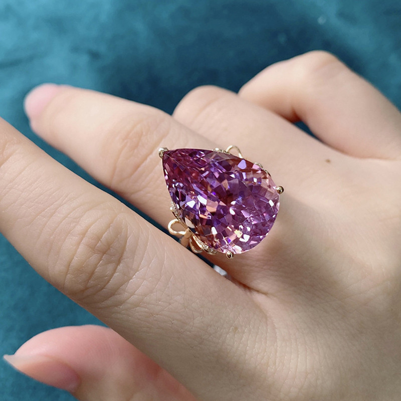 Nova Chegada Exagerada Enorme Rosa Zircão Pedra Anéis Luxo Ouro Cor ...