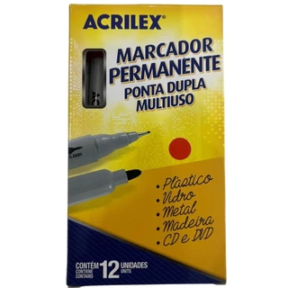 Marcador Permanente Ponta Dupla Acrilex Vermelho - 12 unds