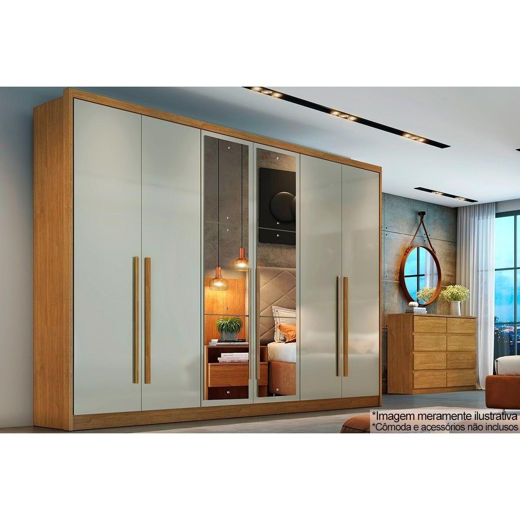 Guarda Roupa Casal 6 Portas e 8 Gavetas c/ Espelho Robust/Livorno