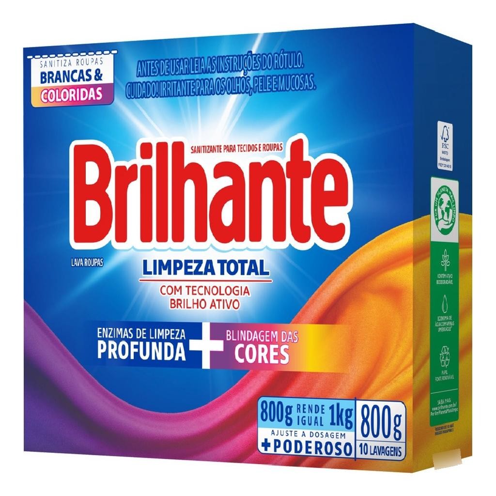 Lava Roupas Sabão Em Pó Brilhante Limpeza Total 800g | Shopee Brasil