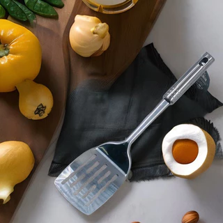 Espátula Gourmet em Inox para Fritura Chapa Vazada 31,5 Cm Multiuso Universal Ke Home em Oferta na Shopee