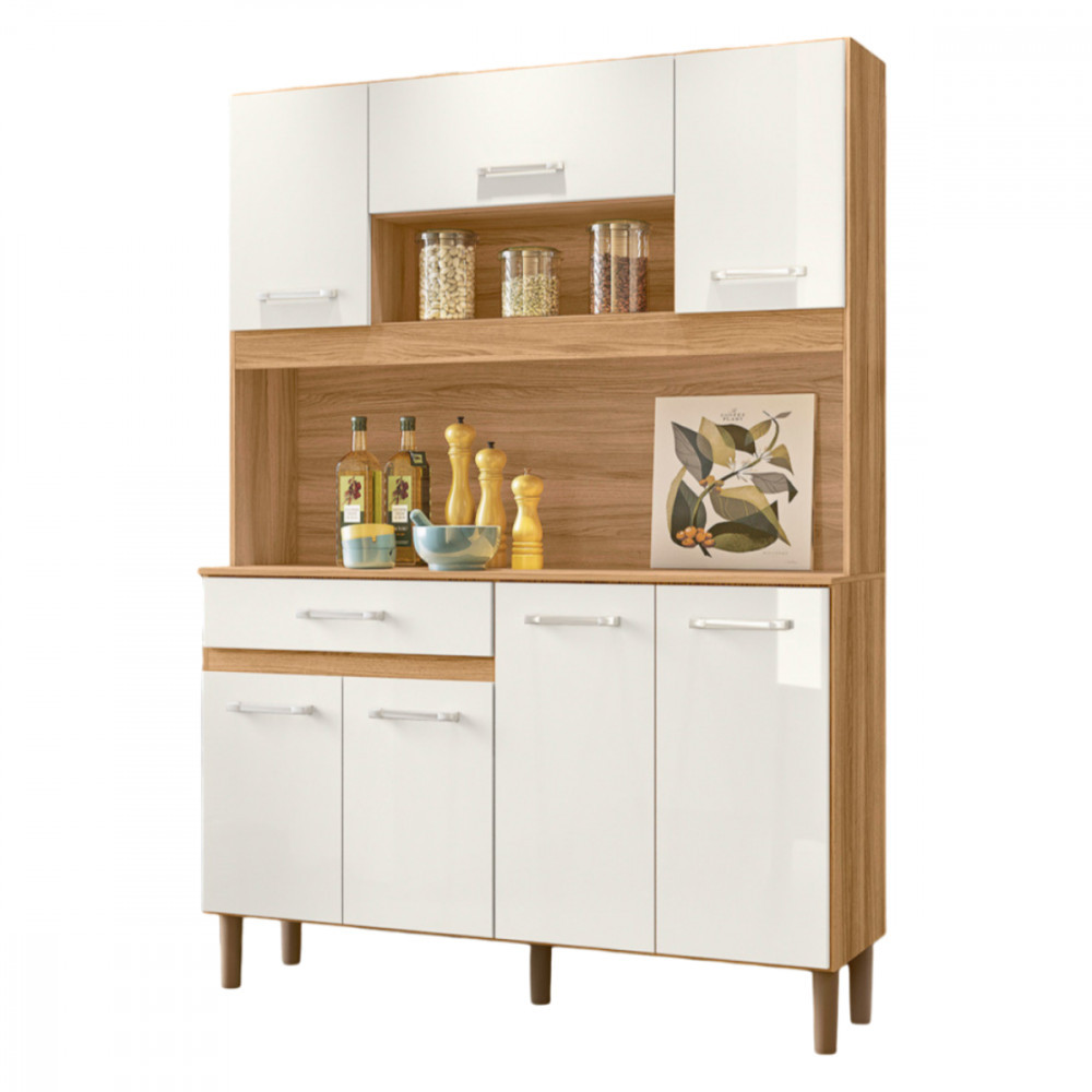 Cozinha Compacta Magazin 120 Freijó com Off White Cristal Nicioli