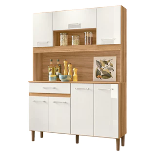Cozinha Compacta Magazin 120 Freijó com Off White Cristal Nicioli