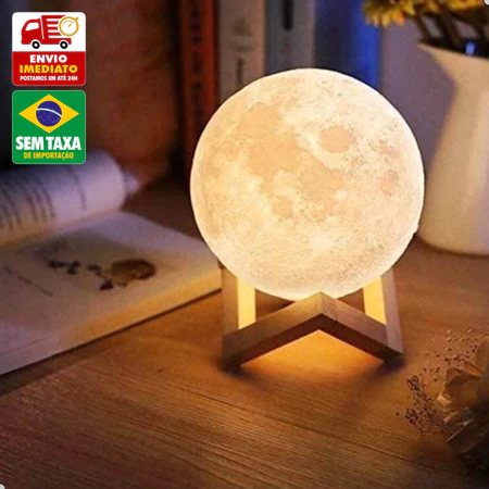 Luminária Mini Lua Cheia Abajur Decoração LED com Alto Relevo e Base para Decoração Sem Fio