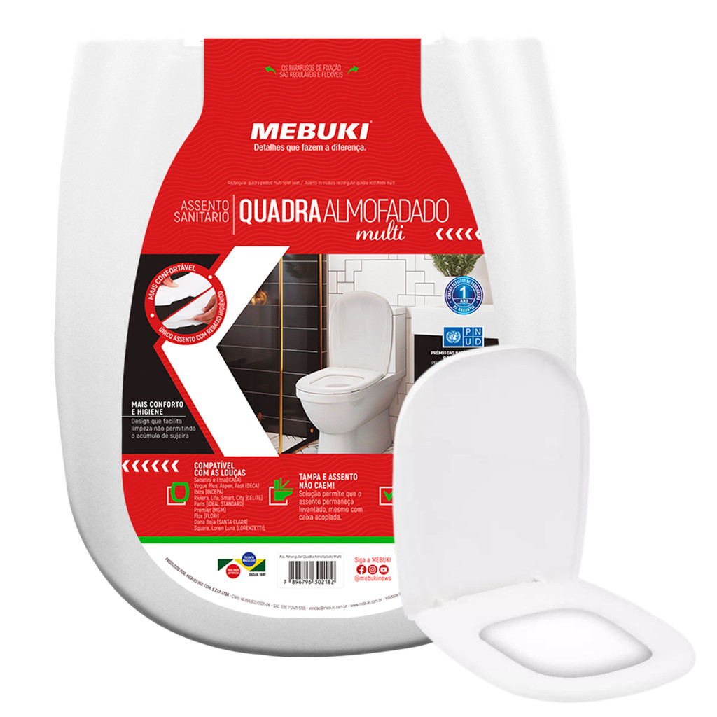 Assento Sanitário Almofadado Retangular Square Nexo Debba Para Vaso ...