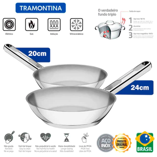 Jogo de Frigideiras Tramontina Allegra 2 Peças Em Aço Inox Fundo Triplo Indução 20 e 24cm em Oferta na Shopee